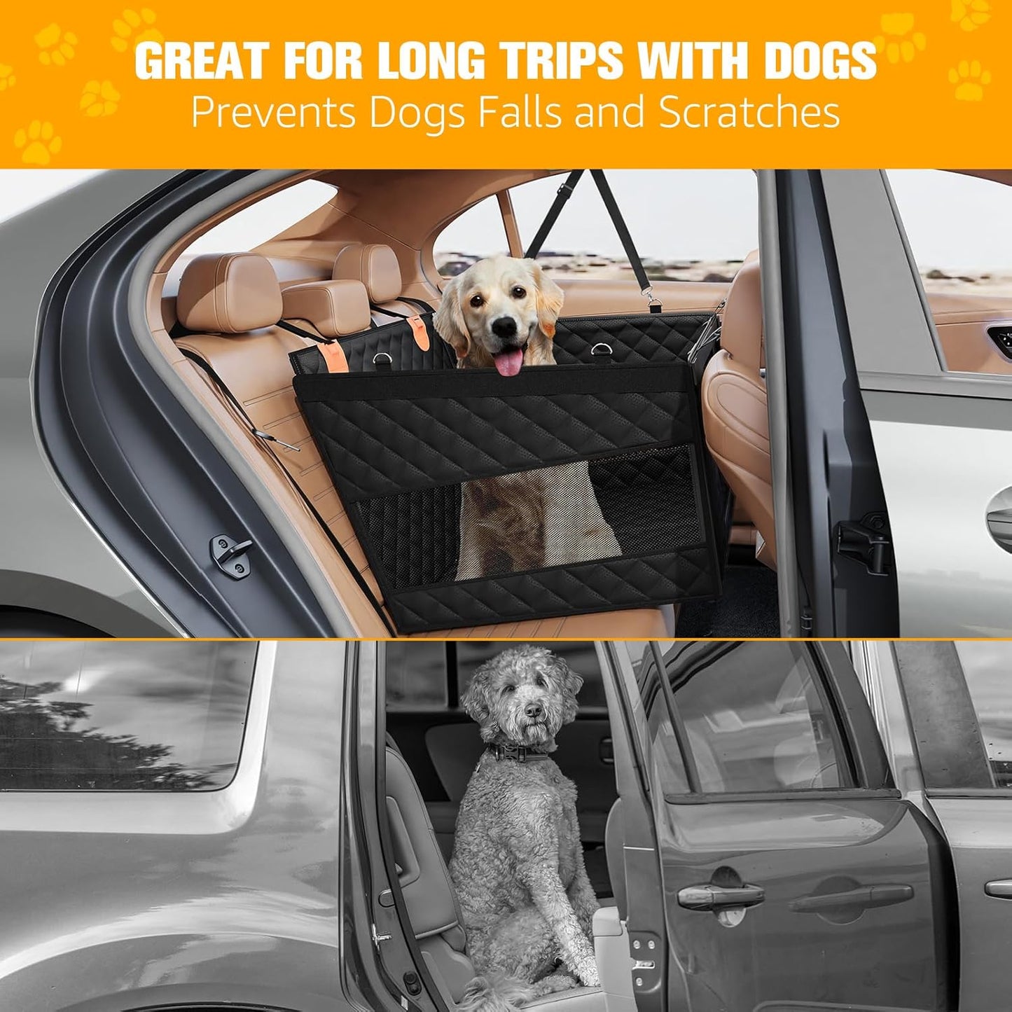Back Seat Extender for Dogs with 3 Mesh Windows, Waterproof Medium Carseat for Dogs with Hard Bottom, Pet Seat Cover for Cars, Trucks and SUVs