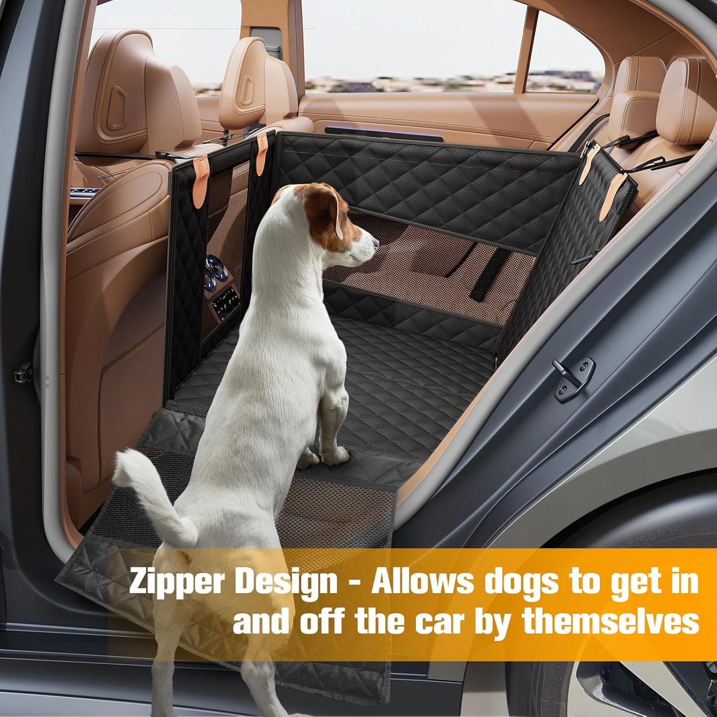 Back Seat Extender for Dogs with 3 Mesh Windows, Waterproof Medium Carseat for Dogs with Hard Bottom, Pet Seat Cover for Cars, Trucks and SUVs
