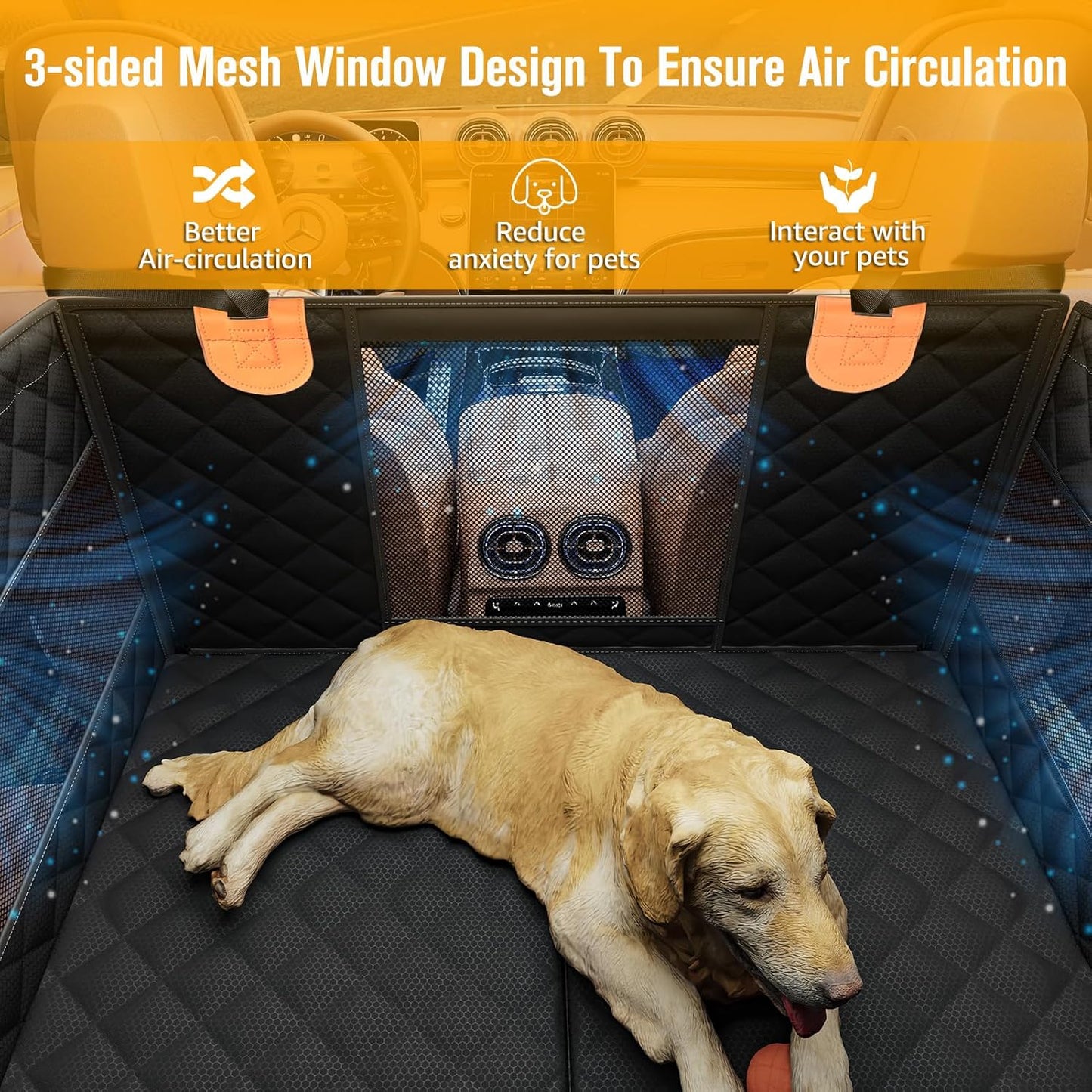 Back Seat Extender for Dogs with 3 Mesh Windows, Waterproof Medium Carseat for Dogs with Hard Bottom, Pet Seat Cover for Cars, Trucks and SUVs