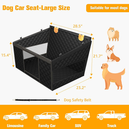Back Seat Extender for Dogs with 3 Mesh Windows, Waterproof Medium Carseat for Dogs with Hard Bottom, Pet Seat Cover for Cars, Trucks and SUVs