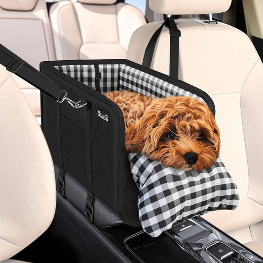 SlowTon Console Dog Car Seat – Armrest Booster for Small Dogs (Up to 11lbs, Black)