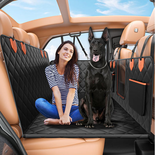 Hard Bottom Car Seat Cover for Dogs,Waterproof Dog Seat Cover for Back Seat Extender, Scratch-Proof and Anti-Slip Car Dog Hammock for Large Dogs SUV, Black(Holds 500 Lbs)
