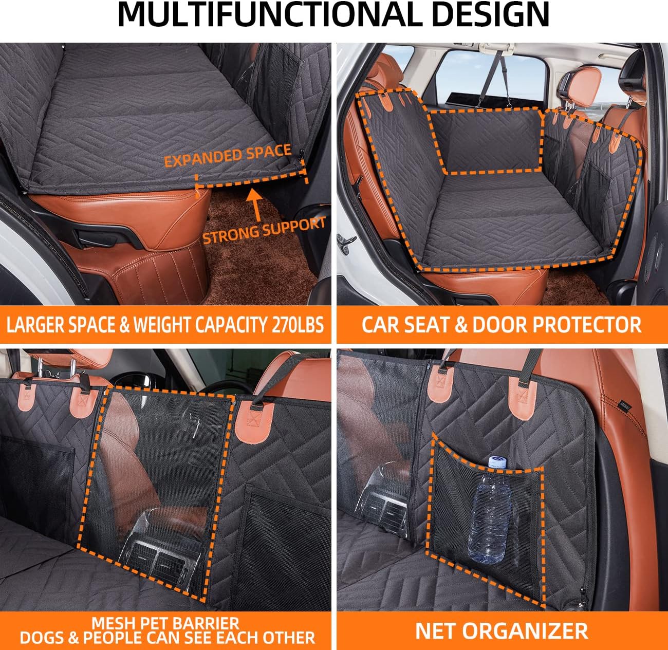 Pet Glide Back Seat Extender,Dog Seat Cover for Back Seat,Hard Bottom Car Seat Cover for Dogs,Dog Hammock for Car,Back Seat Pet Cover for Dogs