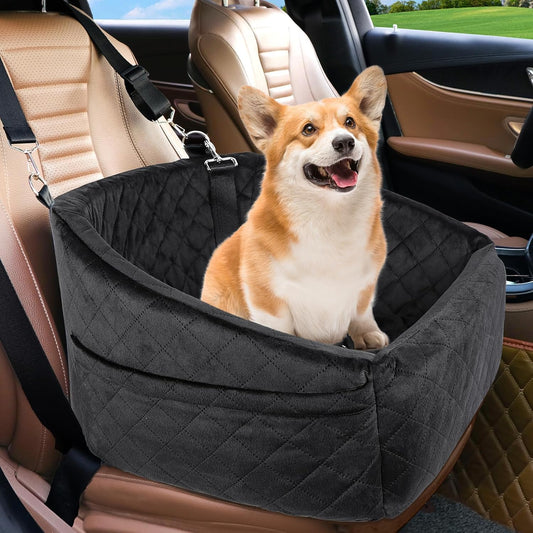 NEEZUKAR Dog Booster Car Seat – Detachable, Washable Bed with Storage & Safety Belts (Up to 35lbs)